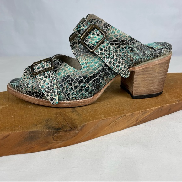 Freebird by Steven Caprice Heeled Leather Sandals Turquoise Multi Snake Size 10 - Picture 4 of 14